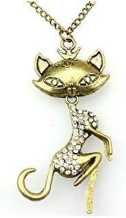 Lovely gift Vintage Sexy Cat Girl Crystal Rhinestone Long Necklace Retro Women Chain Pendant 1pc