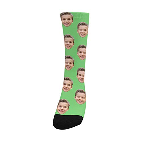 Custom Personalized Photo Family Son Children Picture Light Green Father's Day Crew Socks for Men Dad