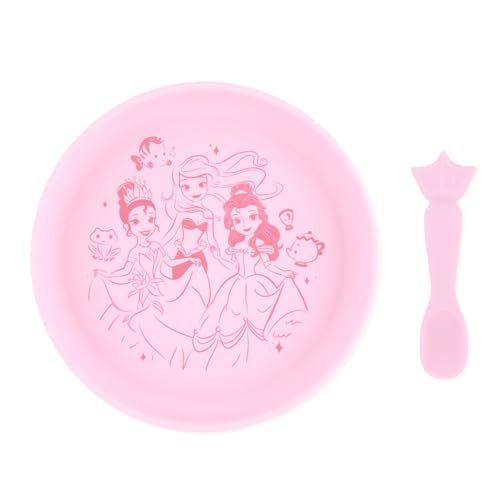 Bumkins Disney Baby and Toddler Plate and Spoon Set, Silicone Dish for Babies a…