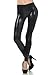 Sakkas Footless Liquid Wet Look Metallic Stretch Leggings - Black/X-Large