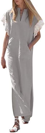 Women Boho Maxi Dress,Women’s Printed Long Sleeve V-Neck Maxi Dress Split Hem Baggy Kaftan Long Dress Party Loose Long Sleeve Cotton Viscose Dress
