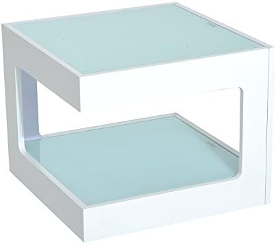 New White Modern Square Cube Coffee Side Sofa End Table w/ Glass Top Living Room Furniture