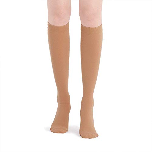 Fytto 2120 Women’s Compression Socks, 20-30mmHg Microfiber Support Hosiery for Varicose Veins, Lymphedema, DVT and Aching Leg, Knee High, Nude, Large