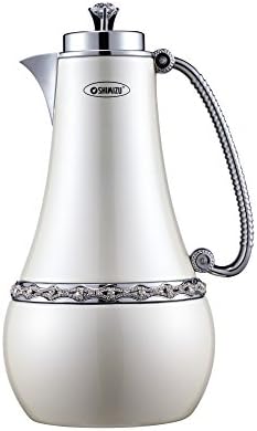 Eglaf 34 Oz Stainless Steel Thermal Carafe with Embossing Decorative Pattern and Exquisite Rhinestones - Vaccum/Insulated/Double Walled Thermal Pitcher, Beverage Dispenser - 1 Liter(Pearl white)