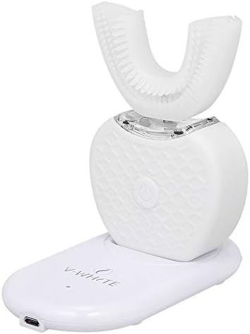 360° Wireless Charging Lazy Automatic Electric Toothbrush,Automatic Electric Toothbrush Cold Light Whitening Full Electric Personal Cleaning Toothbrush Charging with U Type Toothbrush,White
