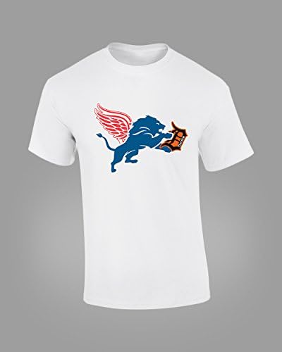 DETROIT FAN Michigan Sport Teams Mens White T-SHIRT Red Wings Lions Tigers (2XL)