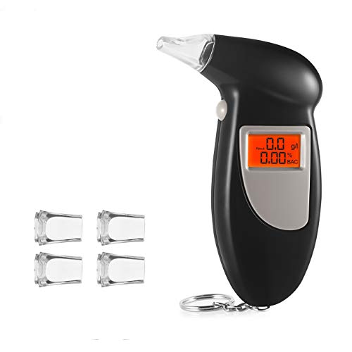 Breathalyzer, Portable Keychain Breath Alcohol Tester for Driver, Highly-Accurate Result Digital Battery Power with 5 Mini Mouthpieces