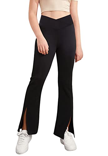 Girl's Leggings Cross High Waisted Flare Pants Yoga Bootcut Pants Solid Color Full Length Bell Bottoms