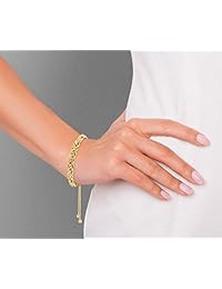 MiaBella - Pulsera de oro de 18 K sobre plata de ley Bizantina ajustable con cadena de eslabones