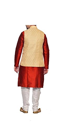 inyour men's silk dark gold waiscoat,red kurta,white pajama set_inyour-tr3176wcp