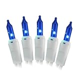 Everglow Christmas / Party Light Set 100ct. Blue Bulbs / White Wire