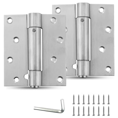 Self Closing Door Hinges(4 inches),2 PCS Door Closer Spring,Stainless Steel Automatic Close Adjustable Tension Spring Hinges for Garden Gates, Wooden Doors, Metal Gate, UPVC Doors — image 1