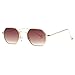 AEVOGUE Unisex Sunglasses Small Metal Frame Asymmetry Temple AE0520 (Gold&Brown, 56)