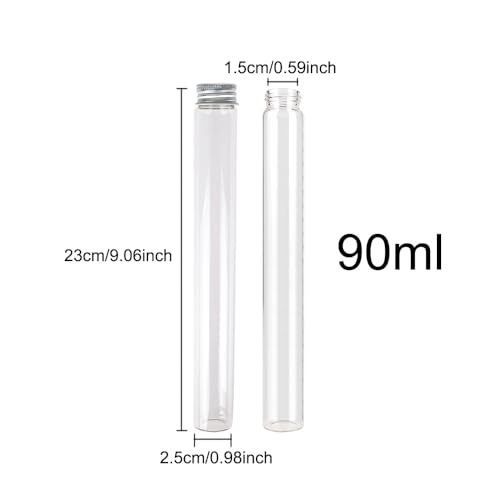 Jarvials 6 Pièces 90ml de Fiole en Verre Transparente de avec Couvercle en Aluminium, Tube a Essai Verre, Etc, Approprié à La Décoration de Laboratoires Scientifiques (6,90ml)