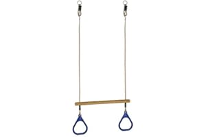 HUAWELL Wooden Trapeze Swing Bar Rings Swing Set Accessories-Outdoor Indoor Playground 2 in 1 for Kids (Blue)