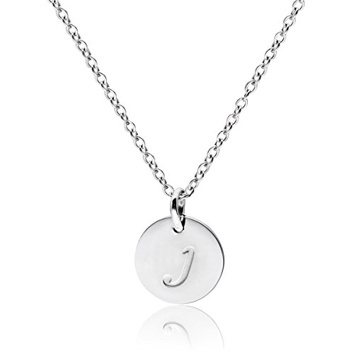 Three Keys Jewelry Stainless Steel Silver Tone Initial Alphabet 0.4" Disc Pendant Necklace 18" with 5cm Extension Trace Chain