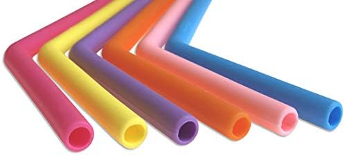 West7LLC Angled Short Toddler Silicone Straws for 8 to 12 ounce drinks, Set of 6, 17cm Long by 0.5cm Diameter.