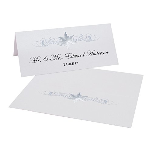 Documents and Designs Christmas and Holiday Snowflake Flourish Easy Print Place Cards (Select Quantity), Pearl White, Set of 50 (9 Sheets)