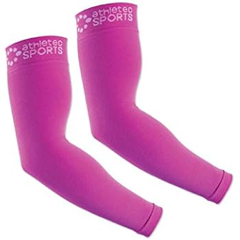 Athletec Sport Compression Arm Sleeve (20-30 mmHg) for Basketball, Baseball, Football, Cycling, Golf, Tennis, Arthritis, Tendonitis - Size Large/X-Large in Hot Pink (One Pair)