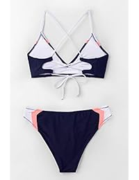 Bikini deportivo para dama, cuello en V, con cordones