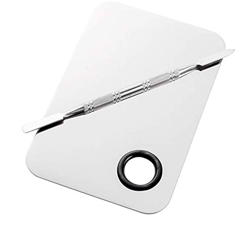 Professional Pro Stainless Steel Makeup Palette Cosmetic Palette with Spatula Tool Makeup Art Tool For Nail Art Eye Shadow Eyelash Makeup Professional Pigment Blending（6''x4'' Sliver） - Thumbnail 2