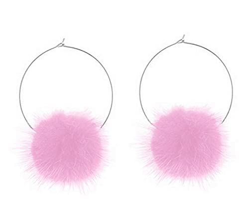 Depopup Fur Pom Pom Fluffy Earrings Cute Kawaii Festival Acessories Baby Pink White Black Green Silver (Baby Pink)