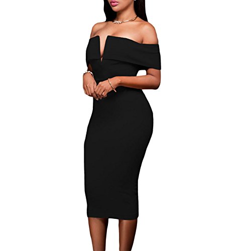 Eiffel Women's Drop Shoulder Midi Dress Night Club Bodycon Bandage Prom