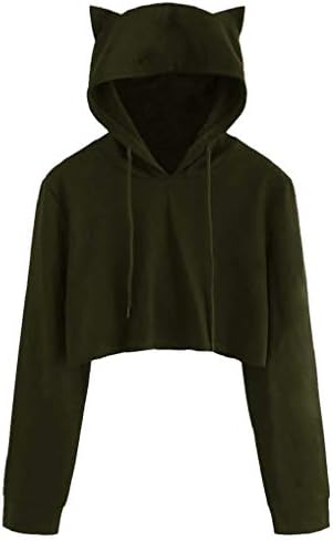 Womens Short Hoodie Sweatshirt, TUDUZ Womens Cat Ear Long Sleeve Solid Color Hoodie Sweatshirt Hooded Pullover Tops Blouse