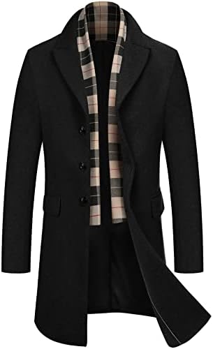 Men's Wool Coat Hoodie Long Trench Coat Cotton Casual Woollen