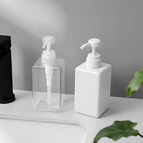 JiatuA Pump Bottle, Refillable Plastic Empty Lotion Soap Dispenser Liquid Container for Bathroom Shampoo and Body Wash, 15oz/450ml Clear 2 Pack