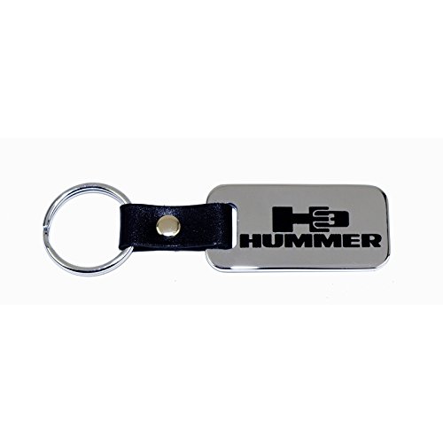 Hummer H3 Chrome Key Chain Fob Leather Strap Engraved Black