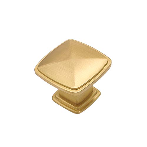 goldenwarm Brushed Brass Knobs LS8791GD Solid Square Drawer Knobs Kitchen Gold
