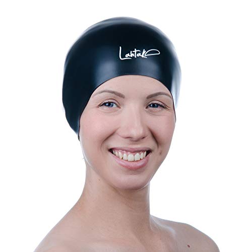 Swim Cap Reversible 3D - Swimming Cap Women Men - Silicone Swim Cap Waterproof- Best for Short and Medium Long Hair - Adult Swim Cap - Youth Swim Cap - Swim Hats (Black & Rose Quartz)