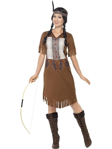 Smiffys Native American Inspired Warrior Princess Costume, with Dress & Headband, Cowboys and Indians Fancy Dress, Adult Dress Up Costumes