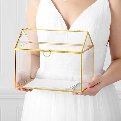 Cathy's Concepts Terrarium Gift Card Holder – Gold, Glass & Brass Construction, Perfect for Wedding Receptions, Graduations & More
