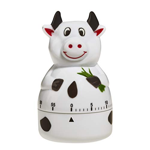 TFA Dostmann Vache Minuterie de Cuisine analogique, 38.1007, minuteur, avec mécanisme à remontage métallique, Alarme sonore, minuterie pour Les devoirs, analogique, Noir/Blanc