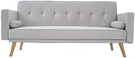 Wellgarden 3 Seater Sofa Bed Sofa Recliner Couch Sleeper Faux Suede Fabric Sofa in Grey with 2 Cushion Sofabed for Living Room Home Furniture