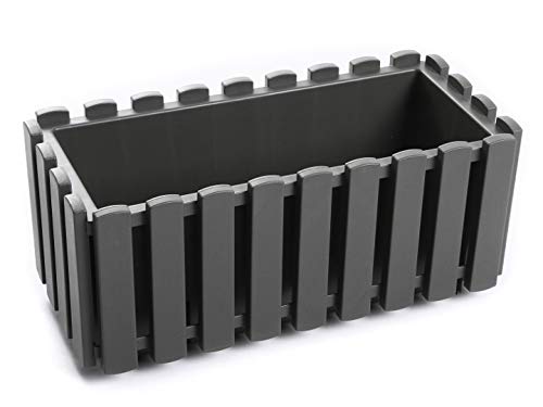 Blumenkasten Blumentopf Balkonkasten Latten-Optik mit Halterungen Wasserspeicher Pflanzkasten Pflanzgefäß inkl. Aufhängung Lattenzaun-Design (380 Grau) – Bild 3