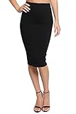 TheMogan Women's Basic Comfort Stretch Cotton Elastic Waist Knee Length Pencil Skirt