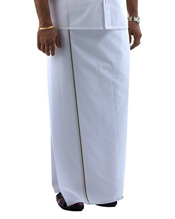 Men's Cotton Dothi with Small Border, 3.80 m White