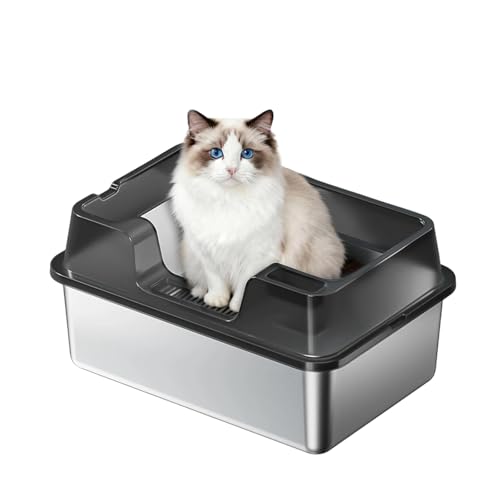 Garvee Stainless Steel Litter Box, XL Enclosed Cat Litter Boxes with Lid for Bi…