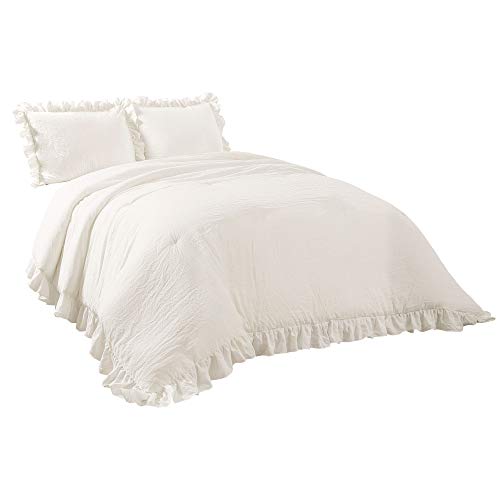 Lush Decor Reyna Comforter White Ruffled 3 Piece Set with Pillow Shams