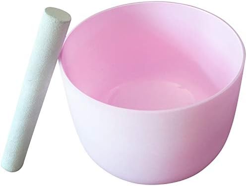 White Color Forested Crystal Singing Bowl 8 inch Best and Highest Quality Sound & Material Suede Mallet Included (NPink-8F)