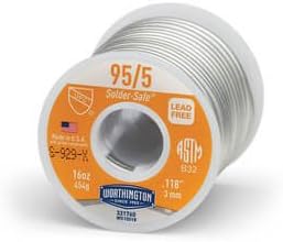 95/5 Lead Free Wire Solder 1 lb. Spool - (95% Tin - 5% Antimony), Pack of 2