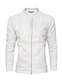Allegra K Men Long Sleeve Stand Collar Full Zip Slim Fit Bomber Jacket White M
