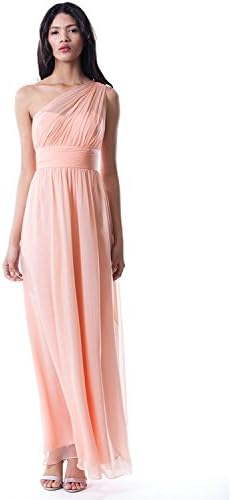 Miss Mint Women's One Shoulder Empire Waist Prom Dress Illusion Long MS10 (0, Peach)