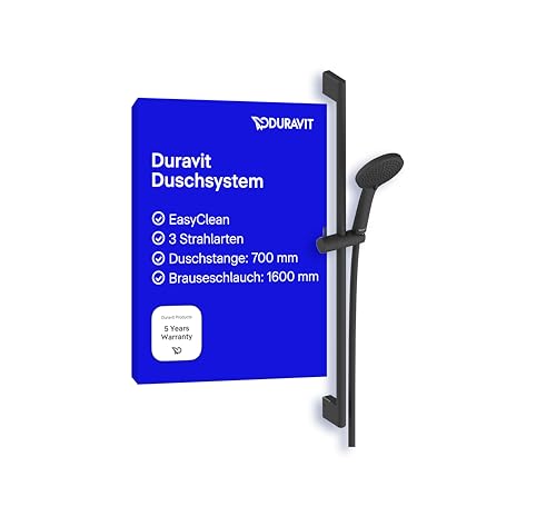 Duravit Universal Duschsystem, Duschset mit 3 Strahlarten (Rain, Intense Rain, Soft Rain), Duschstange (700 mm) mit hoehenverstellbarer Handbrause, Brauseschlauch mit Verdrehschutz, Schwarz Matt