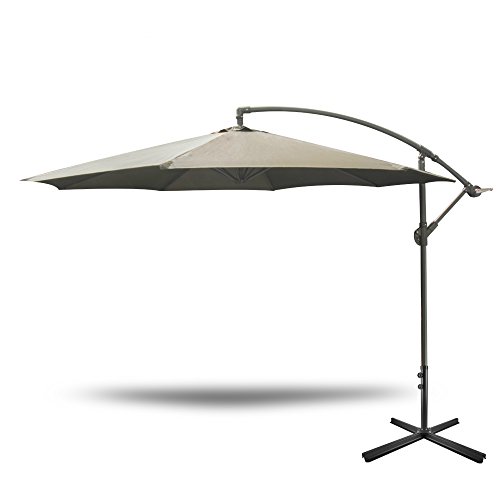 Yongtong Offset 10 Ft Patio Umbrella, Adjustable Cantilever Hanging Outdoor Umbrellas, with Cross Buttom Base and Crank, Market Sun Shade UV Resistant Umbrellas for Cafe, Beach (Tan) - Thumbnail 7
