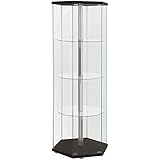 BOWERY HILL Hexagonal 4 Shelf Glass Curio Cabinet Display Case in Black and Chrome