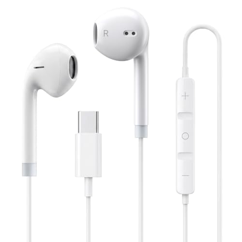 T Tersely USB C Wired Earbuds with Mic&Controls-Noise Isolating, Type C Headphones Compatible with iPhone 17/16/15 Pro Max, Samsung Galaxy S26/S25/S24/S23/Ultra, Pixel​ 10/9/8 (White)